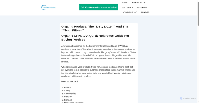 Security scan screenshot of https://haydeninstitute.com/diet-nutrition-blog/the-dirty-dozen-and-the-clean-fifteen