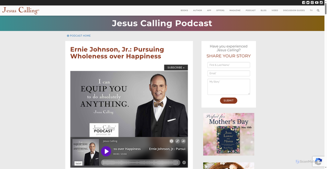 Security scan screenshot of https://www.jesuscalling.com/podcast/ernie-johnson/