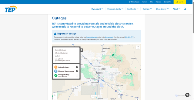 Security scan screenshot of https://www.tep.com/outages/