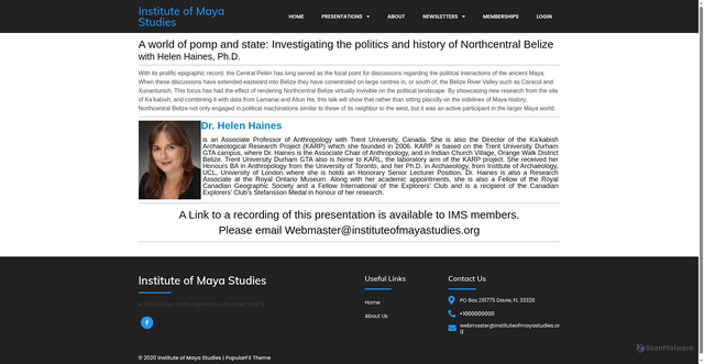 Security scan screenshot of https://www.instituteofmayastudies.org/helen-haines-july-23-2025/