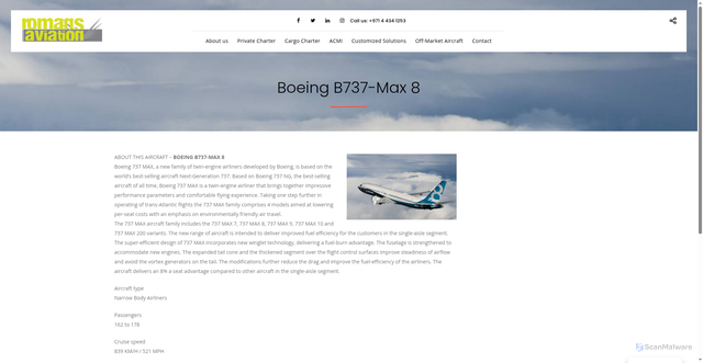 Security scan screenshot of https://flyromans.com/boeing-b737-max-8/