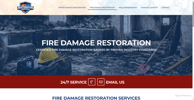 Security scan screenshot of https://restorationheroes.org/fire-damage-restoration/