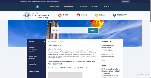 Security scan screenshot of https://www.cityofasburypark.com/165/Police-Department