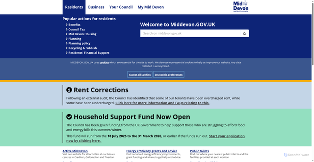 Security scan screenshot of https://www.middevon.gov.uk/