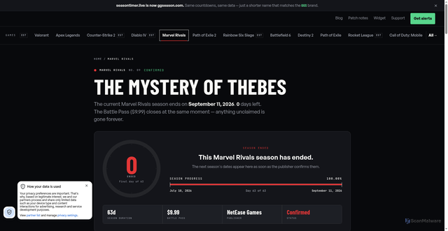 Security scan screenshot of https://ggseason.com/marvelrivals/