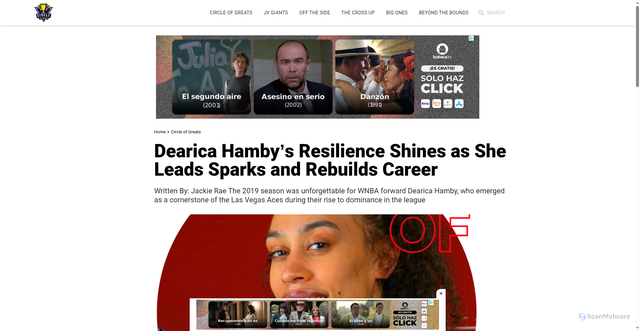Security scan screenshot of https://circleofgreats.com/articles/dearica-hambys-resilience-shines-as-she-leads-sparks-and-rebuilds-career/