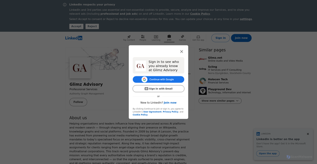 Security scan screenshot of https://glimz.se