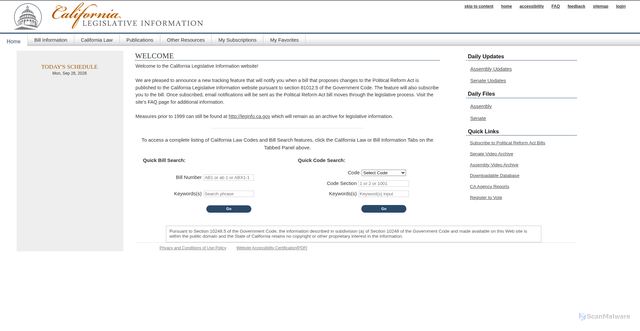 Security scan screenshot of https://leginfo.legislature.ca.gov
