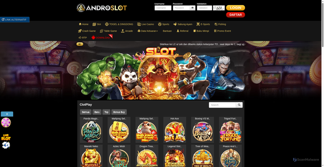 Security scan screenshot of https://androresmi.cam/desktop/game/slot/clotplay