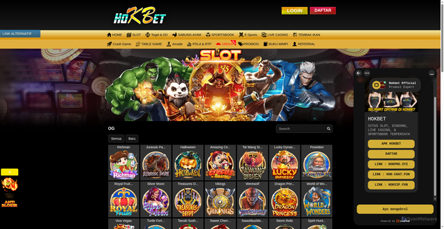 Security scan screenshot of https://hokwin.xyz/desktop/game/slot/og