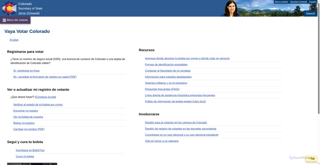 Security scan screenshot of https://www.coloradosos.gov/voter/pages/pub/home.xhtml?lang=es