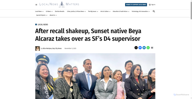 Security scan screenshot of https://localnewsmatters.org/2025/11/09/after-recall-shakeup-sunset-native-beya-alcaraz-takes-over-as-sfs-d4-supervisor/