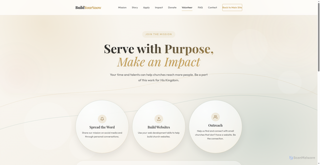 Security scan screenshot of https://buildyoursnow-website.pages.dev/outreach/volunteer