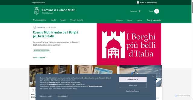 Security scan screenshot of https://www.comune.cusanomutri.bn.it/