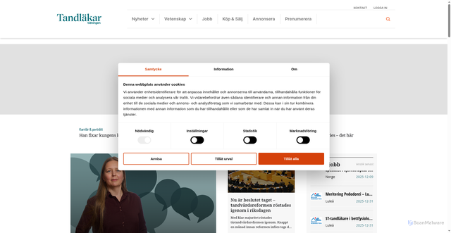 Security scan screenshot of https://www.tandlakartidningen.se/