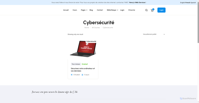 Security scan screenshot of https://leclubinformatique.com/course-category/cybersecurite/
