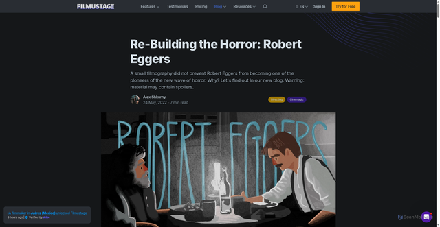 Security scan screenshot of https://filmustage.com/blog/re-building-the-horror-robert-eggers/