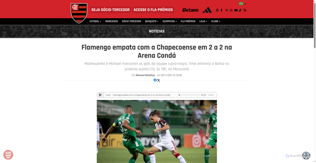 Security scan screenshot of https://www.flamengo.com.br/noticias/futebol/flamengo-empata-com-a-chapecoense-em-2-a-2-na-arena-conda