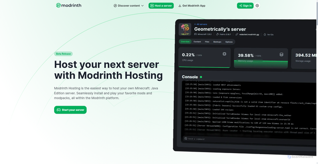 Security scan screenshot of https://modrinth.host