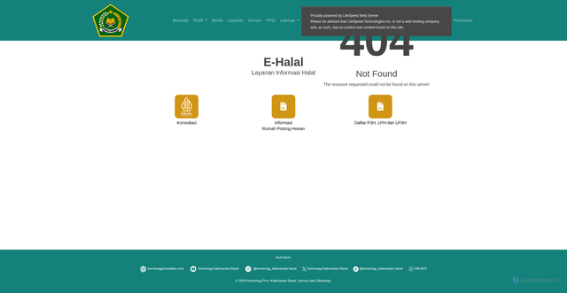 Security scan screenshot of https://kemenagprovkalbar.com/Ehalal