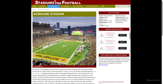 Security scan screenshot of https://www.stadiumsofprofootball.com/stadiums/acrisure-stadium/