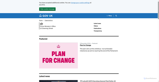 Security scan screenshot of https://www.gov.uk/government/organisations/prime-ministers-office-10-downing-street
