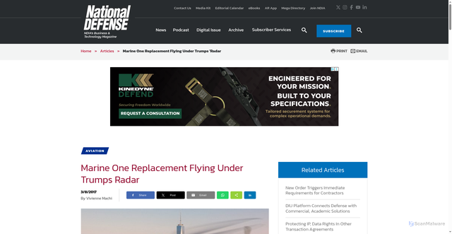Security scan screenshot of https://www.nationaldefensemagazine.org/articles/2017/3/8/marine-one-replacement-flying-under-trumps-radar