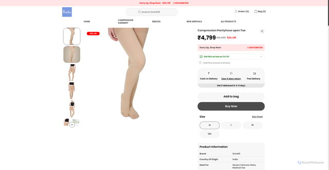 Security scan screenshot of https://snickfit.store/Compression-Pantyhose-open-Toe/catalogue/YBXim-SC/b2W09ao3