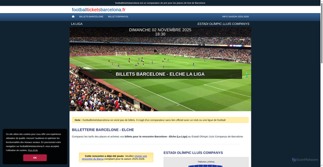 Security scan screenshot of https://www.footballticketsbarcelona.fr/billets-fc-barcelone-elche-liga/156/
