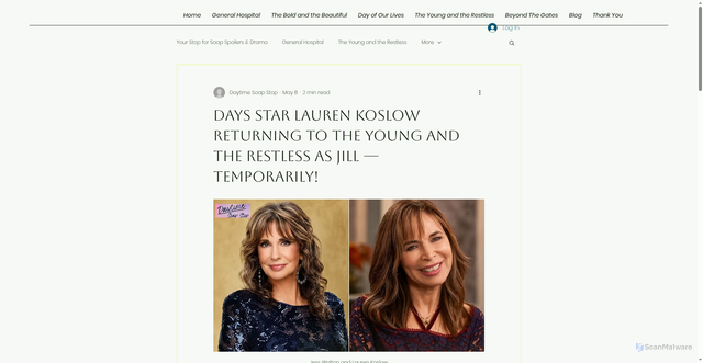 Security scan screenshot of https://www.daytimesoapstop.com/post/days-star-lauren-koslow-returning-to-the-young-and-the-restless-as-jill-temporarily