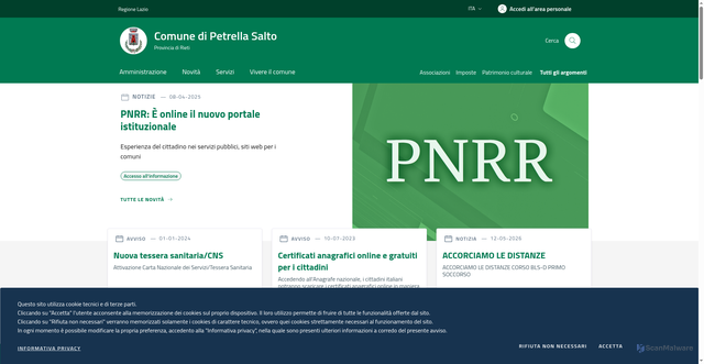 Security scan screenshot of https://www.comune.petrellasalto.ri.it