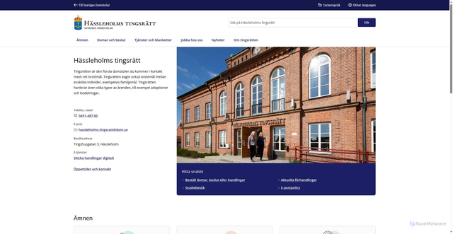 Security scan screenshot of https://www.domstol.se/hassleholms-tingsratt/