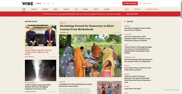 Security scan screenshot of https://thewire.in/