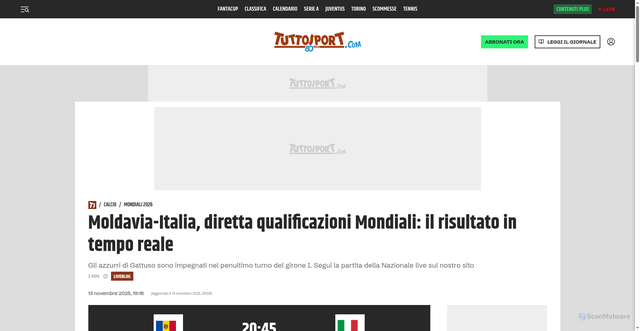 Security scan screenshot of https://www.tuttosport.com/news/calcio/mondiali-2026/2025/11/13-144546532/moldavia-italia_diretta_qualificazioni_mondiali_il_risultato_in_tempo_reale