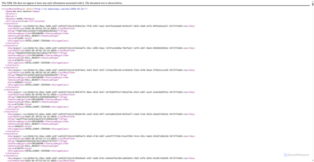 Security scan screenshot of https://dm-next-medias.s3.us-east-2.amazonaws.com