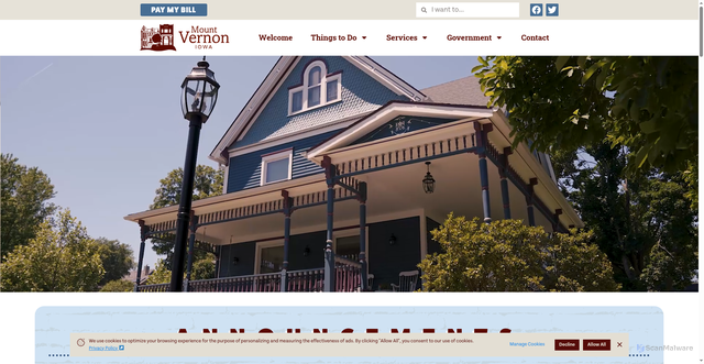 Security scan screenshot of https://cityofmtvernon-ia.gov/