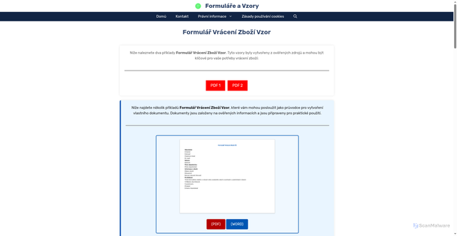 Security scan screenshot of https://formulare-vzory.com/formular-vraceni-zbozi-vzor/