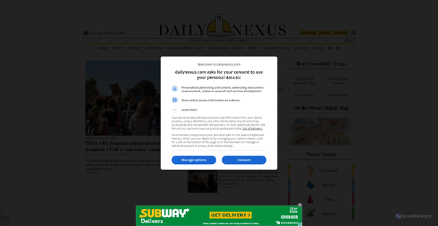 Security scan screenshot of https://dailynexus.com/