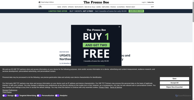 Security scan screenshot of https://www.fresnobee.com/news/weather-news/article312373181.html