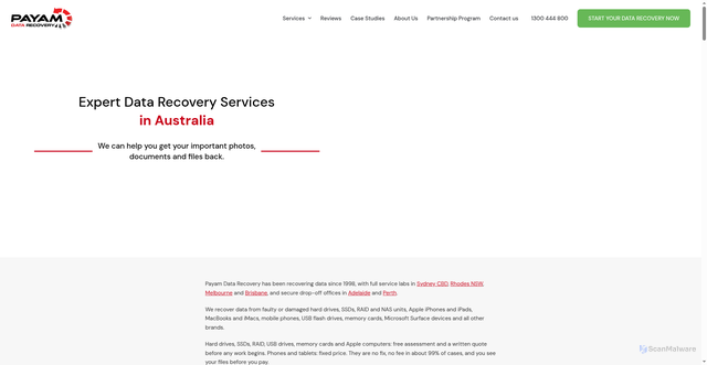Security scan screenshot of https://mobilephonedatarecovery.com.au