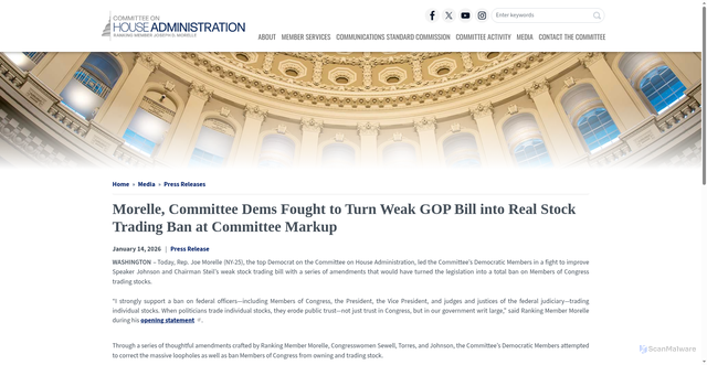 Security scan screenshot of http://democrats-cha.house.gov/media/press-releases/morelle-committee-dems-fought-turn-weak-gop-bill-real-stock-trading-ban