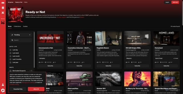 Security scan screenshot of https://mod.io/g/readyornot