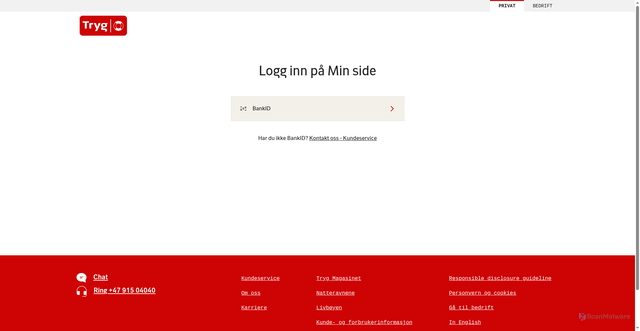 Security scan screenshot of https://minside.tryg.no/minside/login.html