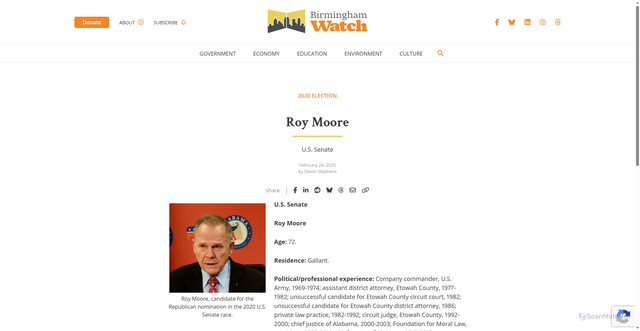 Security scan screenshot of https://birminghamwatch.org/2020/02/24/roy-moore/