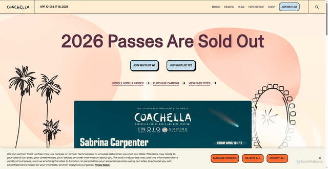 Security scan screenshot of https://www.coachella.com/