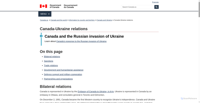 Security scan screenshot of https://www.international.gc.ca/country-pays/ukraine/relations.aspx?lang=eng