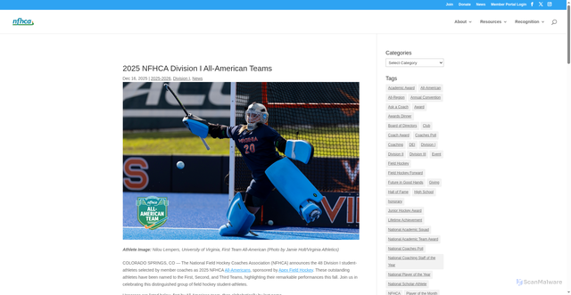 Security scan screenshot of https://nfhca.org/2025-division-i-all-american-teams/