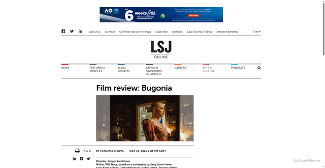 Security scan screenshot of https://lsj.com.au/articles/film-review-bugonia/