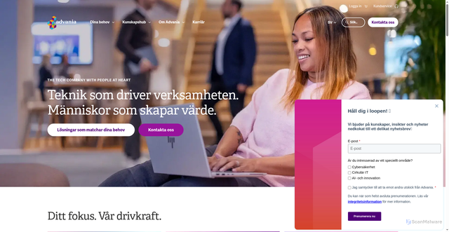 Security scan screenshot of https://advania.se