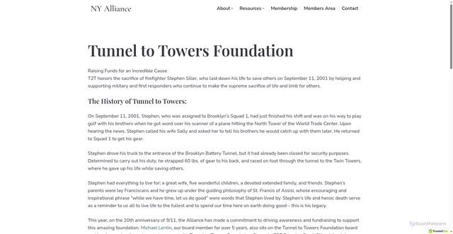 Security scan screenshot of https://nyalliance.com/philanthropy/tunnel-to-towers-foundation/